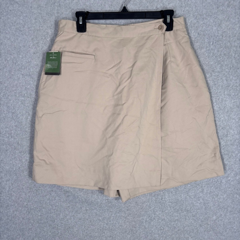 NEW Eddie Bauer Golf Wrap Skort 14 Tan High Rise Retro Grandma Skirt Safari